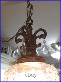 60s EF INDUSTRIES Hollywood REGENCY Glass PINEAPPLE Hanging SWAG Light withDANGLES