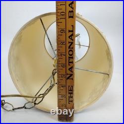 60s Hollywood Regency Hanging Drum Shade Swag Lamp Light Ornate Brass & Crystal