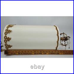 60s Hollywood Regency Hanging Drum Shade Swag Lamp Light Ornate Brass & Crystal