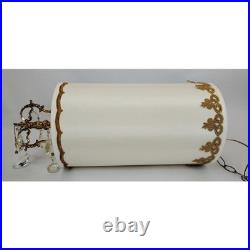 60s Hollywood Regency Hanging Drum Shade Swag Lamp Light Ornate Brass & Crystal
