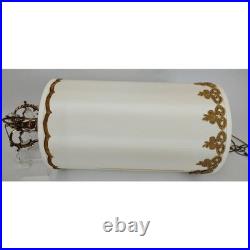 60s Hollywood Regency Hanging Drum Shade Swag Lamp Light Ornate Brass & Crystal