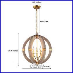 6-Light Wooden Chandelier Pendant Lamp Vintage Round Rustic Iron Hanging Lamp