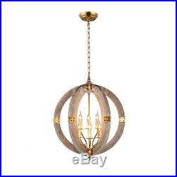 6-Light Wooden Chandelier Pendant Lamp Vintage Round Rustic Iron Hanging Lamp