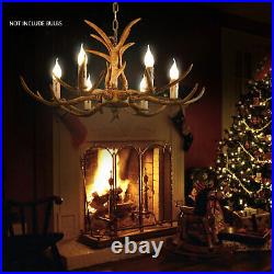 6 Lights Vintage Resin Deer Horn Antler Pendant Light Chandelier Hanging Lamp