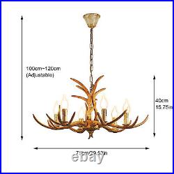6 Lights Vintage Resin Deer Horn Antler Pendant Light Chandelier Hanging Lamp