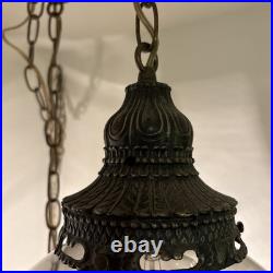 70's Vintage Triple Swag Hanging Light With 3 Smoked Glass Globes Retro Plug In
