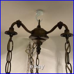 70's Vintage Triple Swag Hanging Light With 3 Smoked Glass Globes Retro Plug In