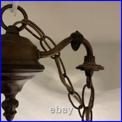 70's Vintage Triple Swag Hanging Light With 3 Smoked Glass Globes Retro Plug In