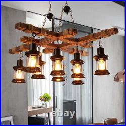 8 Light Wooden Farmhouse Chandelier Hanging Lamp Pendant Lamp Ceiling Fixture