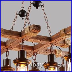 8 Light Wooden Farmhouse Chandelier Hanging Lamp Pendant Lamp Ceiling Fixture