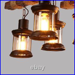 8 Light Wooden Farmhouse Chandelier Hanging Lamp Pendant Lamp Ceiling Fixture