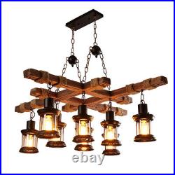 8 Light Wooden Farmhouse Chandelier Hanging Lamp Pendant Lamp Ceiling Fixture