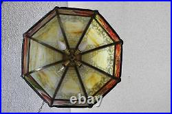 ANTIQUE SLAG GLASS HANGING LAMP -1900s