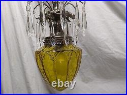 Amber Crackle Glass Hanging Swag Lamp Acorn Shaped Light with Waterfall Crystals