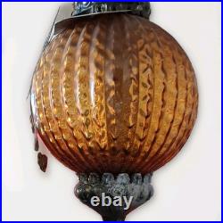 Amber Glass Globe Swag Hanging Lamp Pull Chain, Corded Electric, 3-Lights