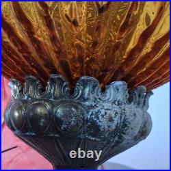 Amber Glass Globe Swag Hanging Lamp Pull Chain, Corded Electric, 3-Lights