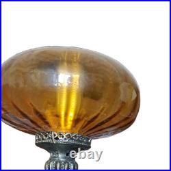 Amber Glass Globe Swag Hanging Lamp Pull Chain, Corded Electric, 3-Lights