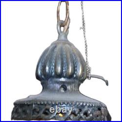 Amber Glass Globe Swag Hanging Lamp Pull Chain, Corded Electric, 3-Lights