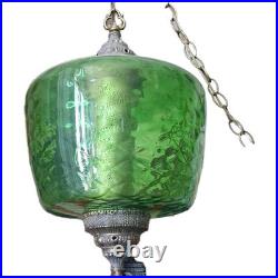 Amber Glass Globe Swag Hanging Lamp Pull Chain, Corded Electric, 3-Lights