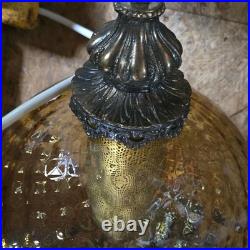 Amber Glass Globe Swag Lamp Hanging Light Fixture with Metal Cap & Chain