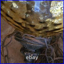 Amber Glass Globe Swag Lamp Hanging Light Fixture with Metal Cap & Chain