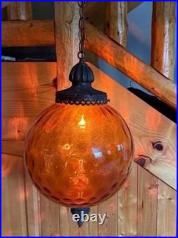Amber Glass Globe Swag Lamp Hanging Pendant Light, Corded Electric, 1-Light