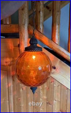 Amber Glass Globe Swag Lamp Hanging Pendant Light, Corded Electric, 1-Light