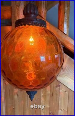 Amber Glass Globe Swag Lamp Hanging Pendant Light, Corded Electric, 1-Light