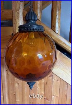 Amber Glass Globe Swag Lamp Hanging Pendant Light, Corded Electric, 1-Light
