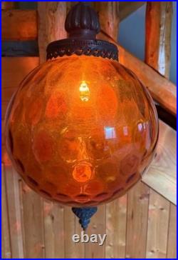 Amber Glass Globe Swag Lamp Hanging Pendant Light, Corded Electric, 1-Light
