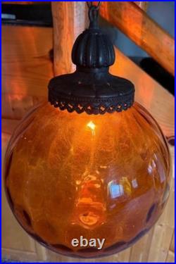 Amber Glass Globe Swag Lamp Hanging Pendant Light, Corded Electric, 1-Light