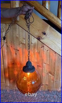 Amber Glass Globe Swag Lamp Hanging Pendant Light, Corded Electric, 1-Light