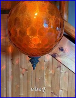 Amber Glass Globe Swag Lamp Hanging Pendant Light, Corded Electric, 1-Light