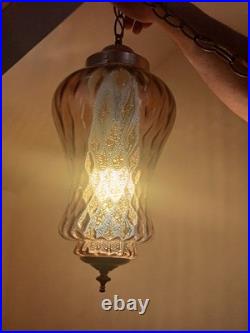 Amber Mid-Century Modern Swag Hanging Lamp Light Fixture Diamond Pattern