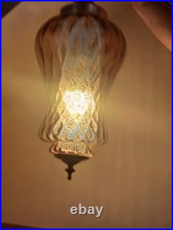 Amber Mid-Century Modern Swag Hanging Lamp Light Fixture Diamond Pattern