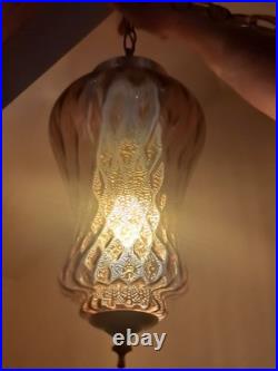 Amber Mid-Century Modern Swag Hanging Lamp Light Fixture Diamond Pattern