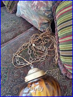 Amber Mid-Century Modern Swag Hanging Lamp Light Fixture Diamond Pattern