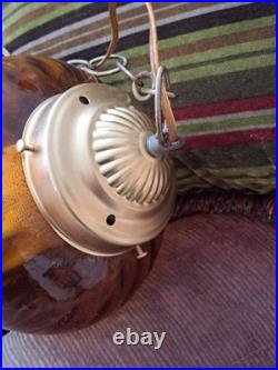 Amber Mid-Century Modern Swag Hanging Lamp Light Fixture Diamond Pattern