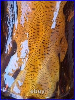 Amber Mid-Century Modern Swag Hanging Lamp Light Fixture Diamond Pattern