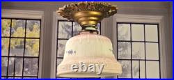 Antique 1920'S Victorian Flush Mount Painted Bell Ceiling Light Fixture Pendant