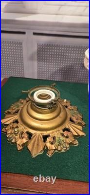 Antique 1920'S Victorian Flush Mount Painted Bell Ceiling Light Fixture Pendant