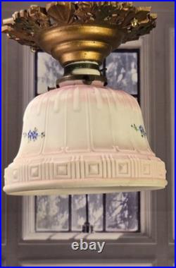 Antique 1920'S Victorian Flush Mount Painted Bell Ceiling Light Fixture Pendant