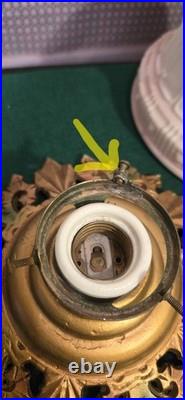 Antique 1920'S Victorian Flush Mount Painted Bell Ceiling Light Fixture Pendant