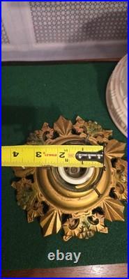 Antique 1920'S Victorian Flush Mount Painted Bell Ceiling Light Fixture Pendant