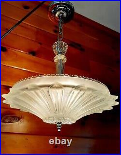 Antique 1920's-30's Art Deco/Nouveau Large Sunflower Glass Chandelier Light/Lamp