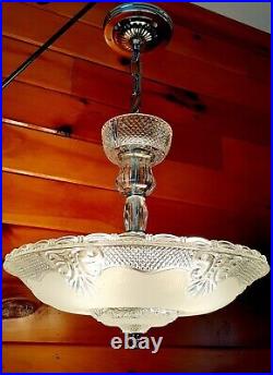 Antique 1920's-30's Art Deco/Nouveau Style Glass Chandelier Light/Lamp