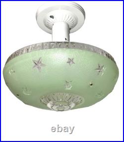 Antique 1920s-1930s Art Deco Nouveau Federal Stars Green Ceiling Light Fixture