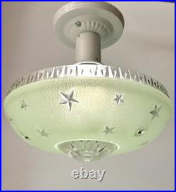 Antique 1920s-1930s Art Deco Nouveau Federal Stars Green Ceiling Light Fixture Antique 1920s-1930s Art Deco Nouveau Federal Stars Green Ceiling Light Fixture