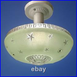 Antique 1920s-1930s Art Deco Nouveau Federal Stars Green Ceiling Light Fixture