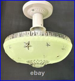 Antique 1920s-1930s Art Deco Nouveau Federal Stars Green Ceiling Light Fixture